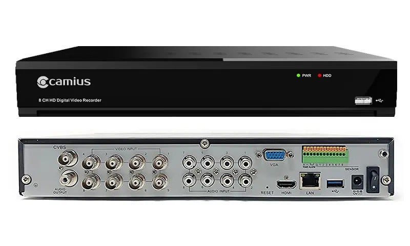 DVR front and back view with coaxial ports